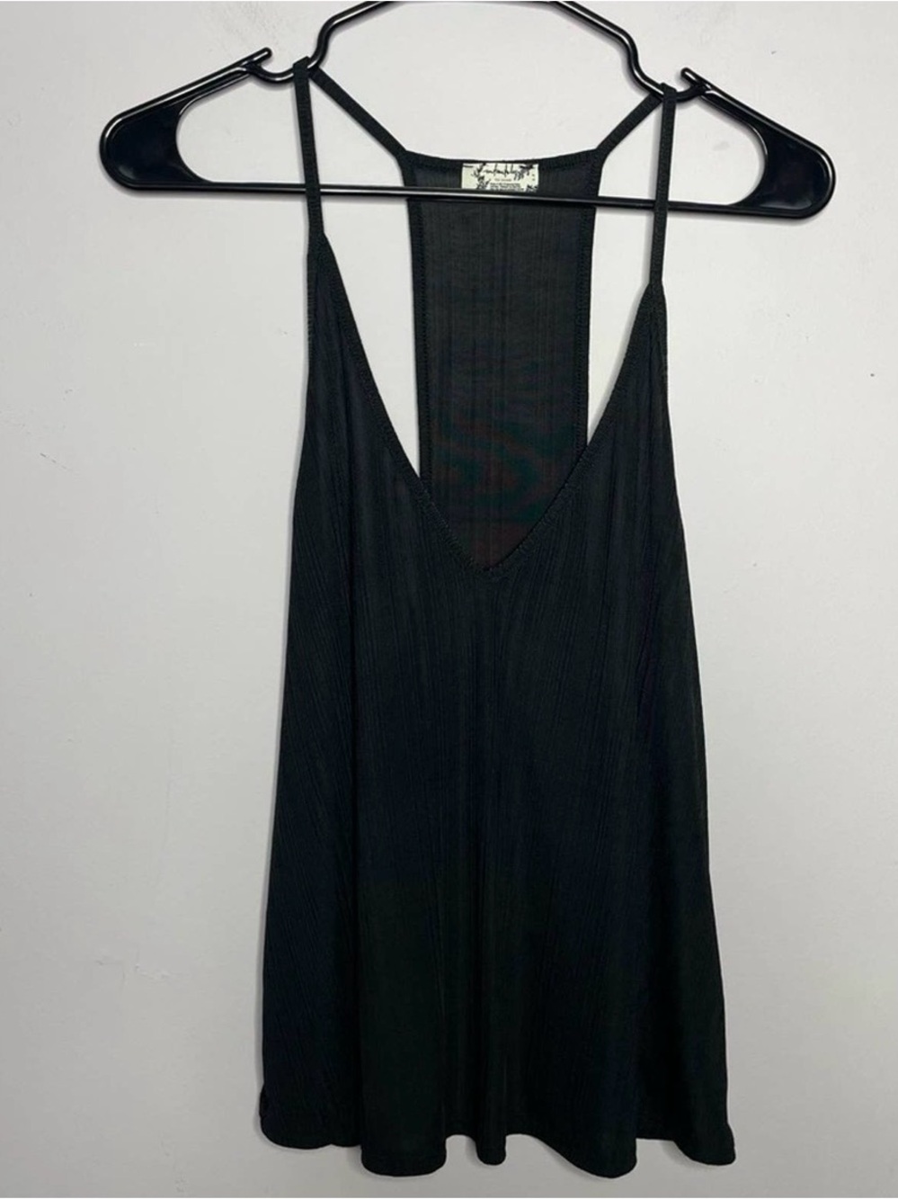 Free People Black Ribbed V-Neck Racerback Cami